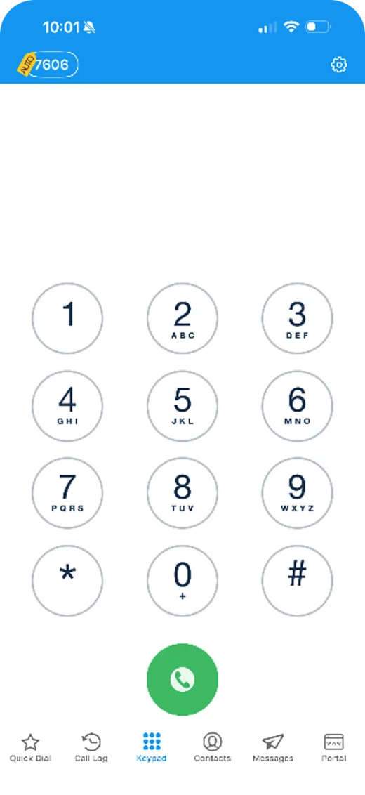The ConnectWare app keypad on an iPhone, with the extension badge in the top corner